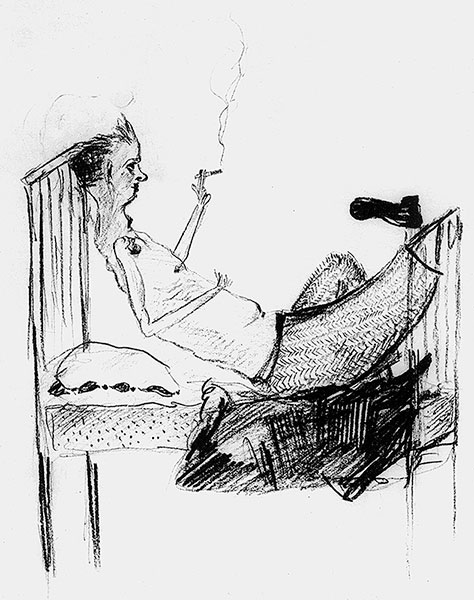Шарж на Александра Введенского (?). Рисунок Д. Хармса, начало 1930-х.