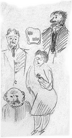 Портретные зарисовки. Рисунки Д. Хармса, 1930-е.