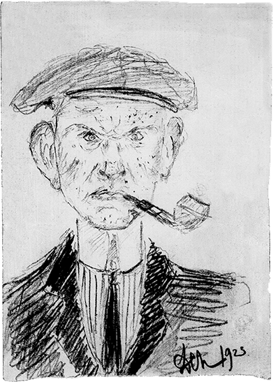 Автопортрет с трубкой. Рисунок Д. Хармса, 1923 г.